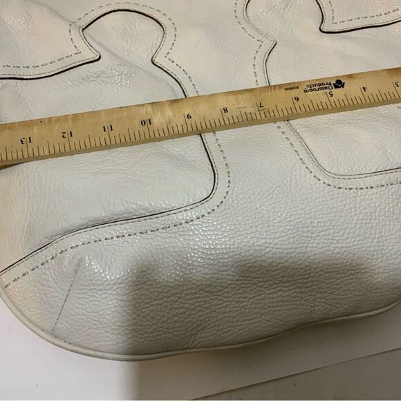 TORY BURCH AMALIE  WHITE PEBBLED LEATHER SATCHEL DOCTOR BAG - Picture 8 of 11